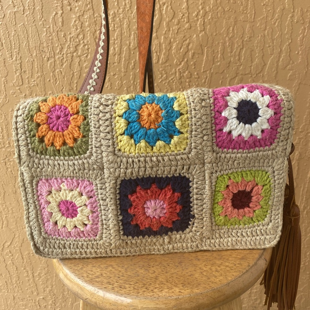 Patricia Nash Multicolor Crochet granny square Bag